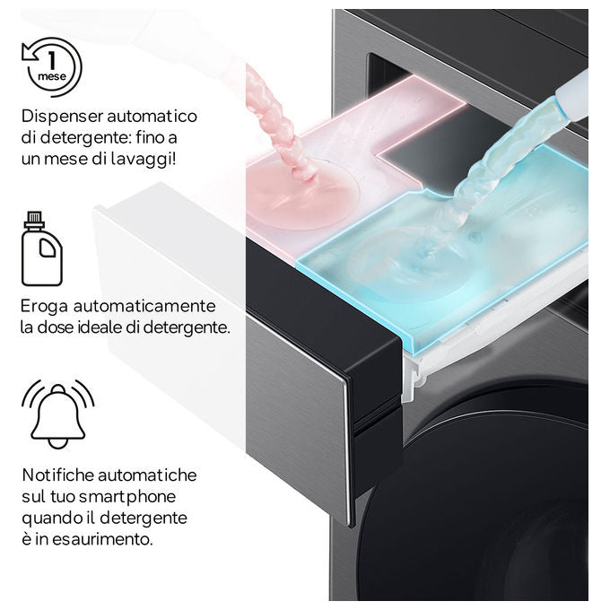Samsung WF90F09C4SU3 Bespoke AI Lavatrice Frontale 9 Kg 1400 rpm Classe A Wi-Fi Ecodosatore Vapore (85x60x60 cm) colore Argento