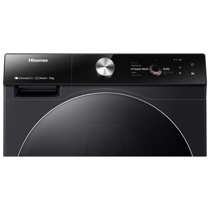Hisense WF7S1247BB Serie 7S Lavatrice Carica Frontale 12 Kg 1400 rpm Classe A Wi-Fi Vapore Auto Dose (85x60x64 cm) colore Nero