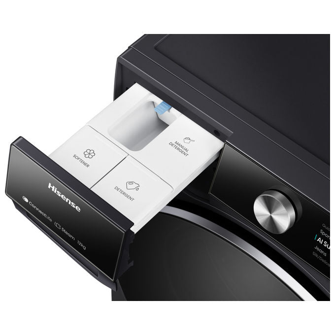 Hisense WF7S1247BB Serie 7S Lavatrice Carica Frontale 12 Kg 1400 rpm Classe A Wi-Fi Vapore Auto Dose (85x60x64 cm) colore Nero