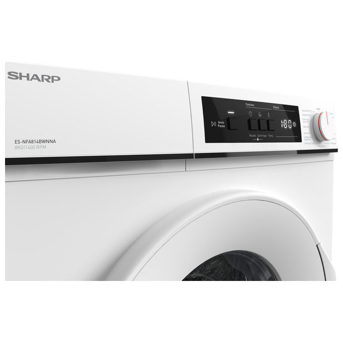 Sharp ES-NFA814BWNNA Lavatrice Caricamento frontale 8 kg 1400 rpm Classe A Bianco