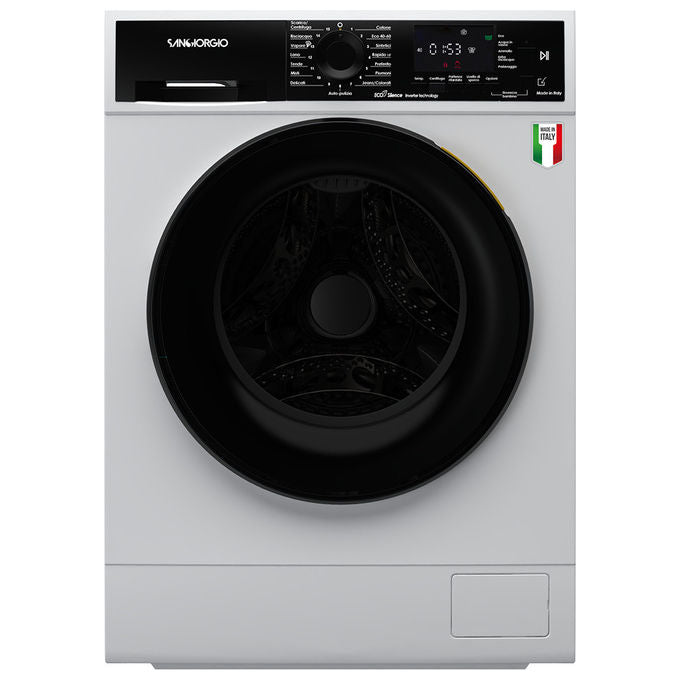 SanGiorgio F1012C-T Lavatrice Frontale 10 Kg 1200 rpm Classe A Motore Inverter Vapore 15 Programmi (84x60x59 cm) colore Bianco