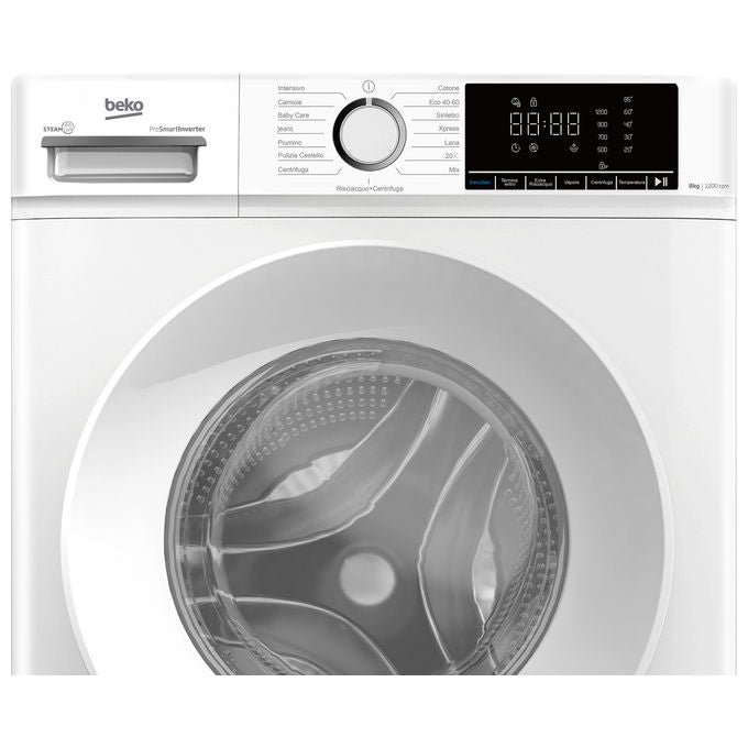 Beko BMX8126DW b100 Lavatrice Carica Frontale 8 Kg 1200 rpm Classe A Inverter Vapore Display XL (85x60x52 cm) colore Bianco