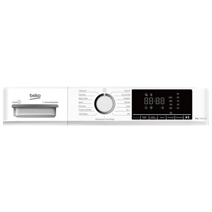 Beko BMX8126DW b100 Lavatrice Carica Frontale 8 Kg 1200 rpm Classe A Inverter Vapore Display XL (85x60x52 cm) colore Bianco
