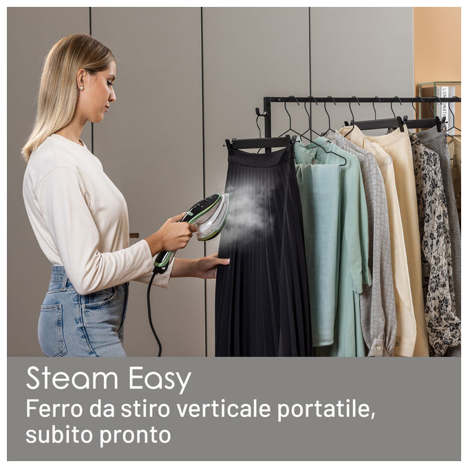 Imetec Steam Easy 9037 Ferro da Stiro Portatile Verticale Piastra Ceramica 1200W colore Bianco Verde Nero