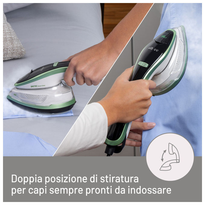 Imetec Steam Easy 9037 Ferro da Stiro Portatile Verticale Piastra Ceramica 1200W colore Bianco Verde Nero