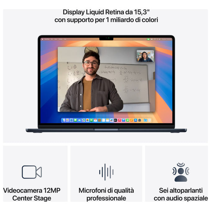 Apple MW1M3T-A MacBook Air 15 M4 16GB RAM 512GB SSD Clamshell computer portatile colore Mezzanotte