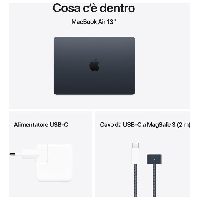 Apple MW133TA-A MacBook Air Notebook 13 pollici M4 16GB 512GB SSD colore Mezzanotte