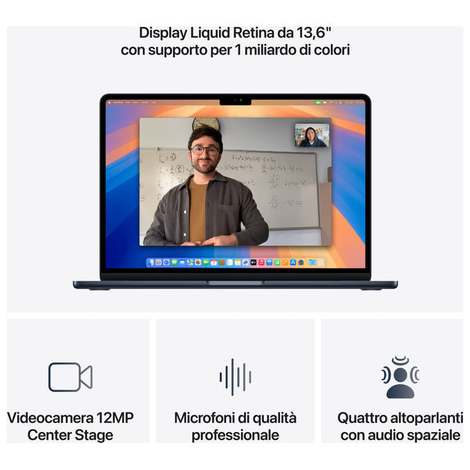 Apple MW133TA-A MacBook Air Notebook 13 pollici M4 16GB 512GB SSD colore Mezzanotte
