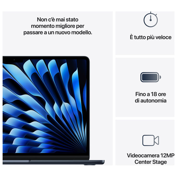 Apple MW133TA-A MacBook Air Notebook 13 pollici M4 16GB 512GB SSD colore Mezzanotte