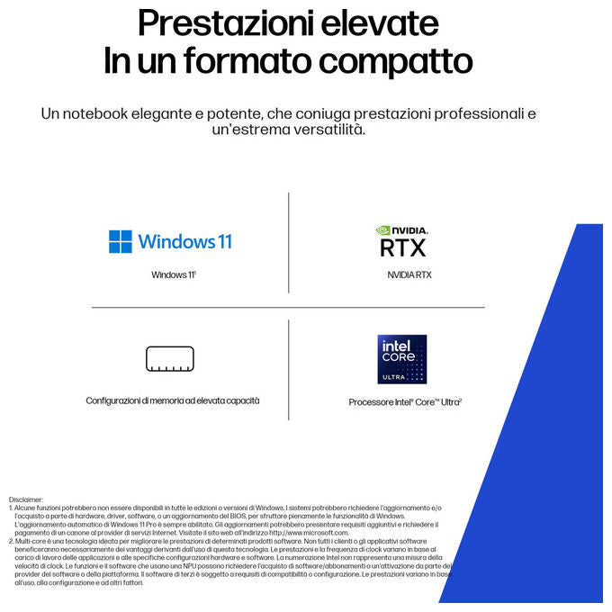 HP B72V0ET ZBook 8 G1i Workstation Mobile Argento 40,6 cm 16 pollici Intel Core Ultra 9 RAM 32GB SSD 1TB NVIDIA RTX 500 Ada Windows 11 Pro colore Argento