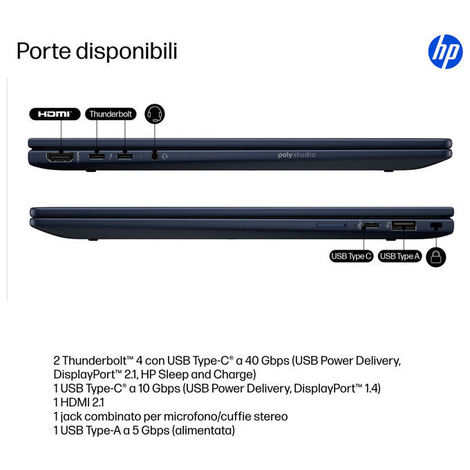 HP B69A4ET EliteBook X Flip G1i Notebook 14 pollici Intel Core Ultra 5 32GB RAM 512GB SSD Windows 11 Pro Blu