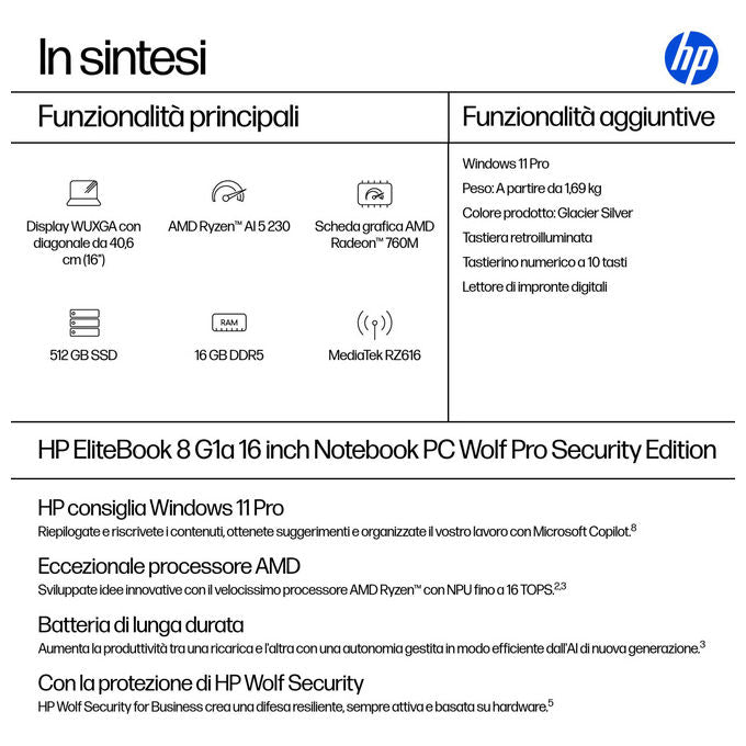 HP AD4J7ET EliteBook 8 G1a Wolf Pro Security Edition Notebook Argento