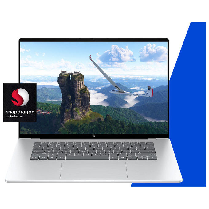 HP 16-BF0004NL OmniBook 5 Laptop Next Gen AI Qualcomm Snapdragon X1 16 pollici 16 GB RAM 512 GB SSD Windows 11 Home colore Argento Ghiaccio