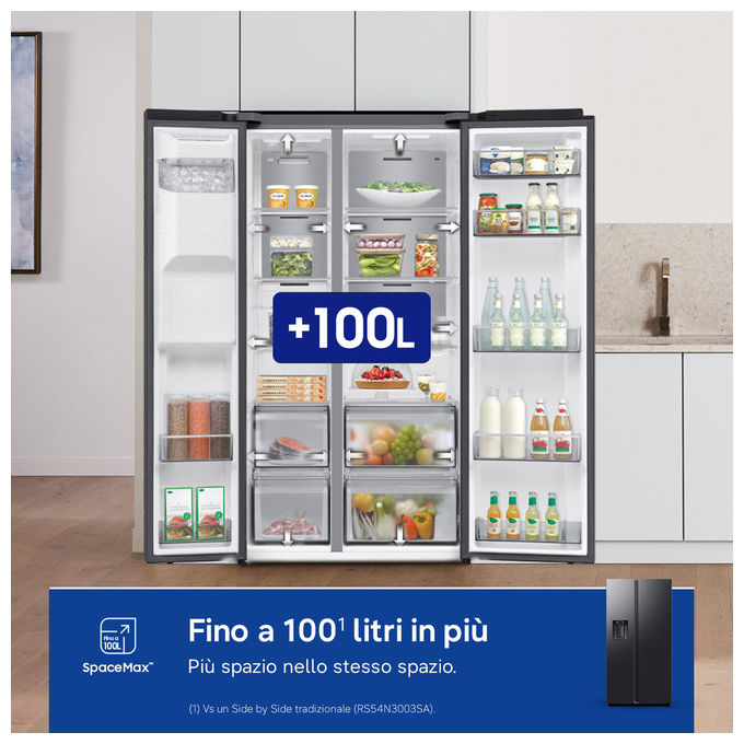 Samsung RS70F64KEFEF Frigorifero Americano Side by Side 640 L 178 cm Classe E 36 dB No Frost Wi-Fi Dispenser Acqua e Ghiaccio (178x91x73 cm) colore Argento