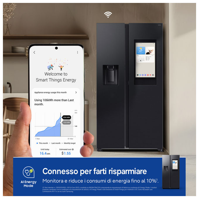 Samsung RS90F66BEFEF Series 9 Frigorifero Side by Side Family Hub 614 L 178 cm Classe E 34 dB Twin Cooling Wi-Fi colore Nero