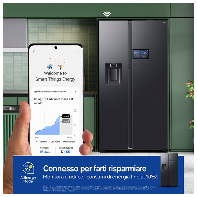 Samsung RS90F64EDFEF Serie 9 Frigorifero Side by Side 621 L 178 cm Classe E 36 dB No Frost Wi-Fi colore Nero