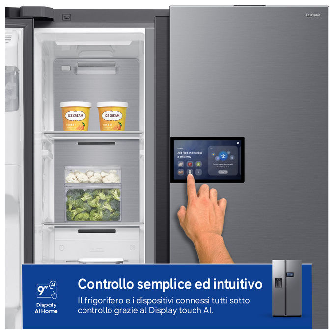 Samsung RS90F65EDTEF AI Home Frigorifero Side by Side 640 L 178 cm Classe D 36 dB No Frost+ Dispenser Acqua Ghiaccio Wi-Fi colore Acciaio Inox