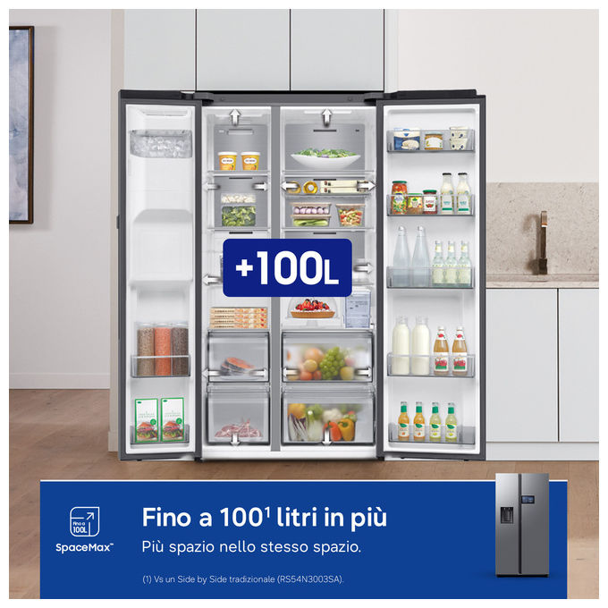 Samsung RS90F65EDTEF AI Home Frigorifero Side by Side 640 L 178 cm Classe D 36 dB No Frost+ Dispenser Acqua Ghiaccio Wi-Fi colore Acciaio Inox