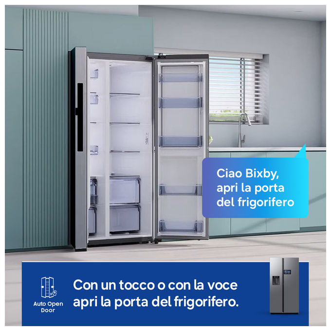 Samsung RS90F65EDTEF AI Home Frigorifero Side by Side 640 L 178 cm Classe D 36 dB No Frost+ Dispenser Acqua Ghiaccio Wi-Fi colore Acciaio Inox