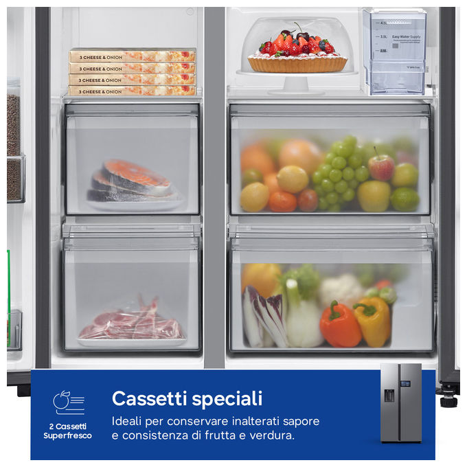 Samsung RS90F65EDTEF AI Home Frigorifero Side by Side 640 L 178 cm Classe D 36 dB No Frost+ Dispenser Acqua Ghiaccio Wi-Fi colore Acciaio Inox