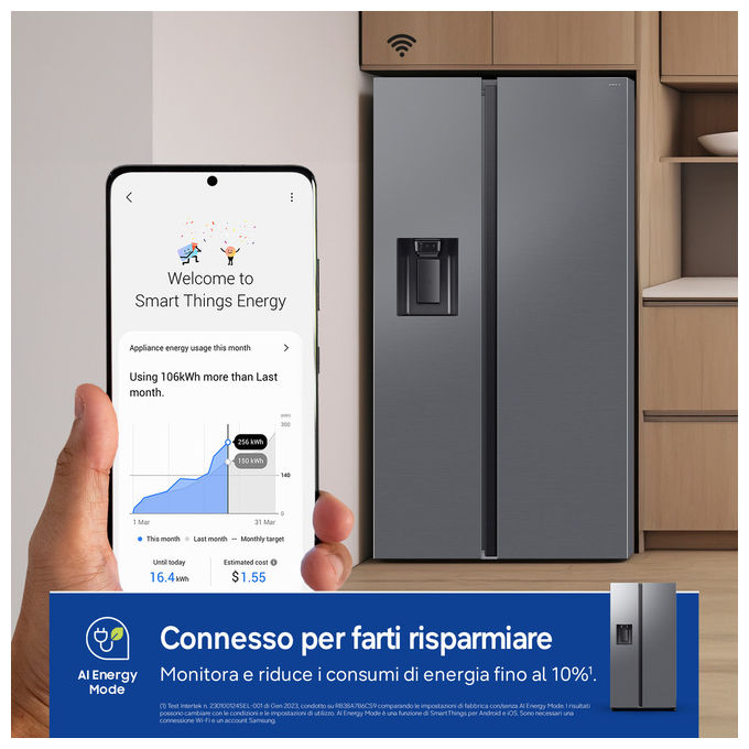 Samsung RS70F65KETEF Frigorifero Side by Side 640 L 178 cm Classe E 36 dB No Frost Dispenser Acqua e Ghiaccio Wi-Fi colore Argento