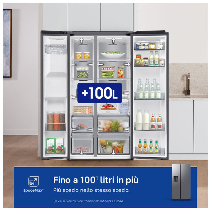 Samsung RS70F65KETEF Frigorifero Side by Side 640 L 178 cm Classe E 36 dB No Frost Dispenser Acqua e Ghiaccio Wi-Fi colore Argento
