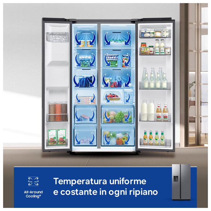 Samsung RS70F65KETEF Frigorifero Side by Side 640 L 178 cm Classe E 36 dB No Frost Dispenser Acqua e Ghiaccio Wi-Fi colore Argento