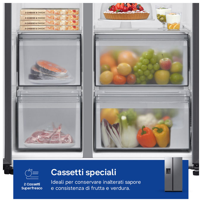 Samsung RS70F65KETEF Frigorifero Side by Side 640 L 178 cm Classe E 36 dB No Frost Dispenser Acqua e Ghiaccio Wi-Fi colore Argento