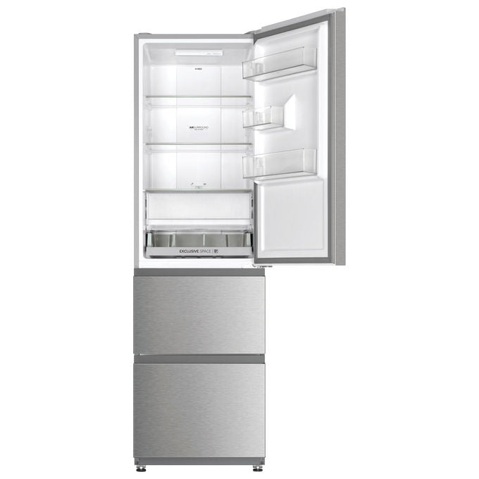 Haier HTR3518ENMX Frigorifero Combinato 303 L 185 cm Classe E 35 dB No Frost 3 Porte colore Acciaio Inox
