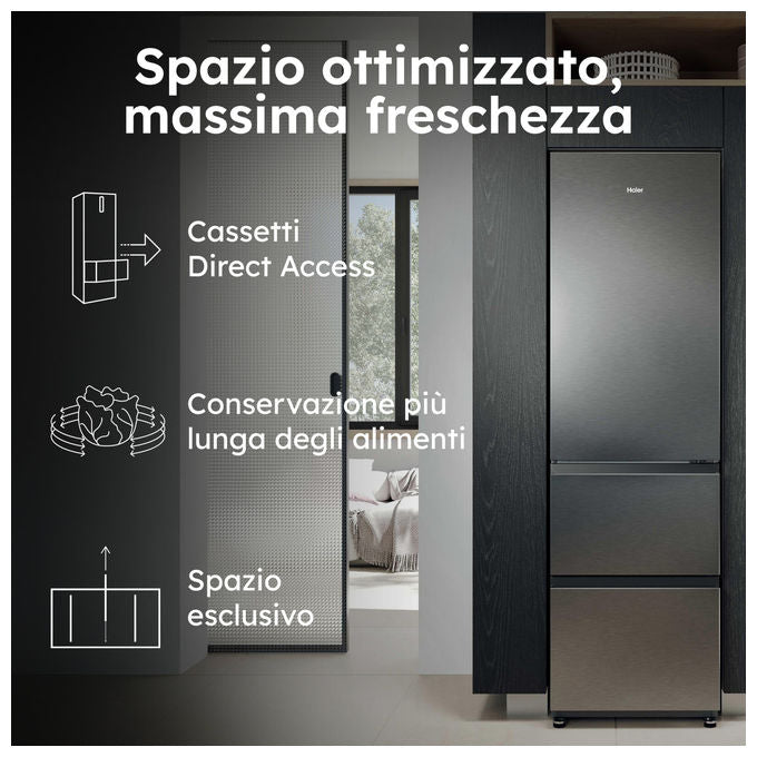Haier HTR3518ENMX Frigorifero Combinato 303 L 185 cm Classe E 35 dB No Frost 3 Porte colore Acciaio Inox