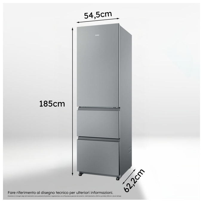 Haier HTR3518ENMX Frigorifero Combinato 303 L 185 cm Classe E 35 dB No Frost 3 Porte colore Acciaio Inox