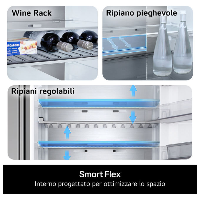LG GBBS322CPY Fit and Max Frigorifero Combinato 375 L 203 cm Classe C 34 dB Total No Frost AI Inverter Wi-Fi colore Prime Silver
