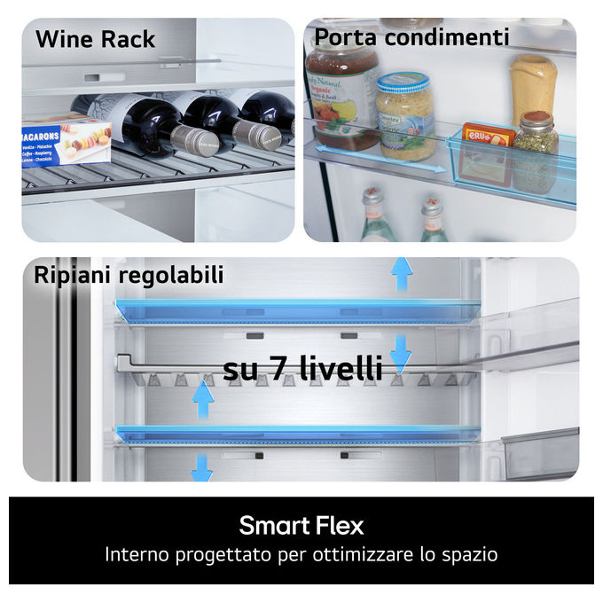 LG GBBW322CPY Fit and Max Frigorifero Combinato 465 L 203 cm Classe C 33 dB Total No Frost Wi-Fi (203x70x70 cm) colore Argento