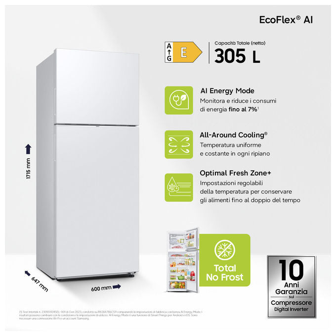 Samsung RT31CG5624WW Frigorifero Libera Installazione Doppia Porta 305 L No Frost Bianco