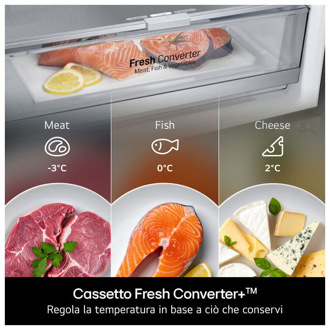 LG GBBS726BEV Frigorifero Combinato 375L Classe B Total No Frost AI Inverter Essence Black Steel (60x203x67 cm) colore Nero