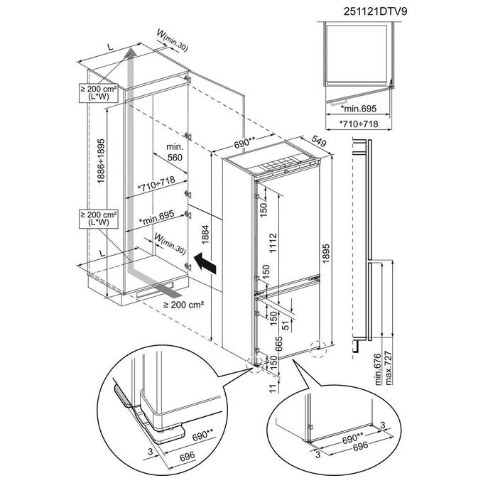 Electrolux ENA7TE75S Frigorifero da incasso Total No Frost Classe E 375 L 35 dB Bianco