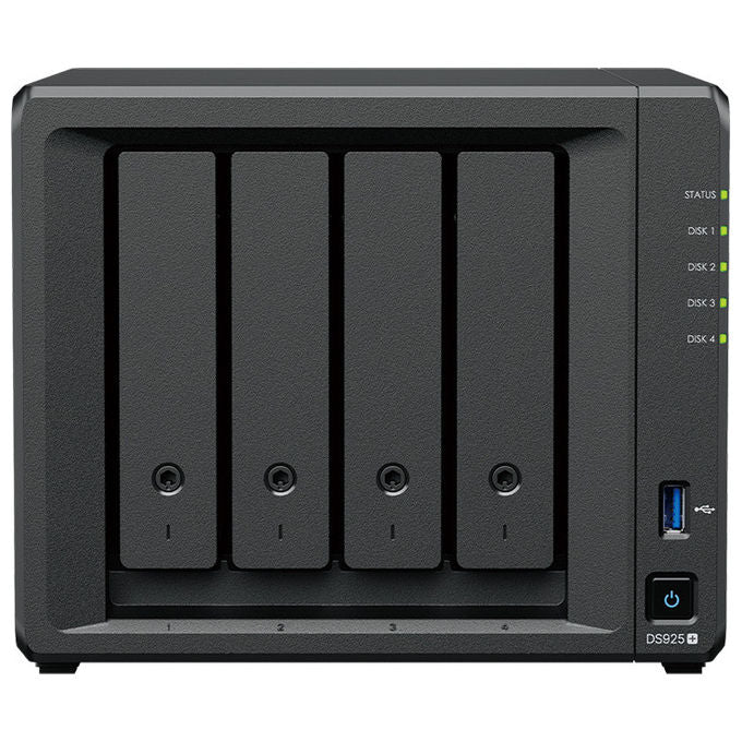 Synology DS925+ NAS 4 Bay AMD Ryzen V1500B 4 GB DDR4 ECC 2x2.5GbE 2xUSB 2xM.2 NVMe espandibile a 9 Bay colore Nero