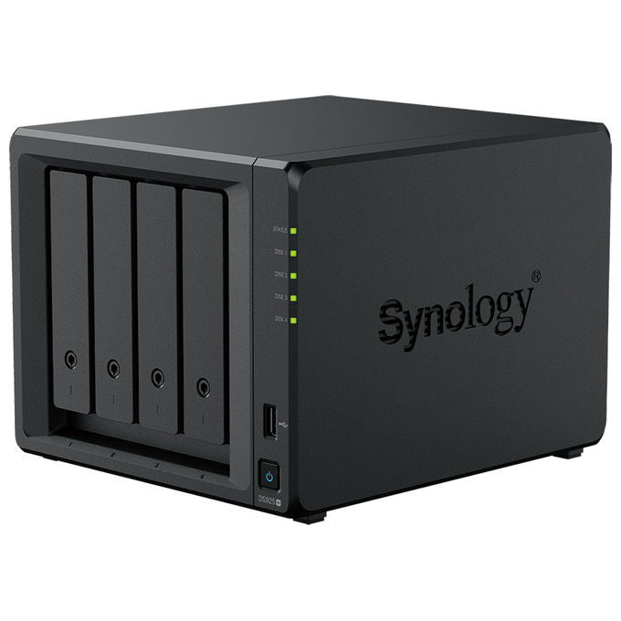 Synology DS925+ NAS 4 Bay AMD Ryzen V1500B 4 GB DDR4 ECC 2x2.5GbE 2xUSB 2xM.2 NVMe espandibile a 9 Bay colore Nero