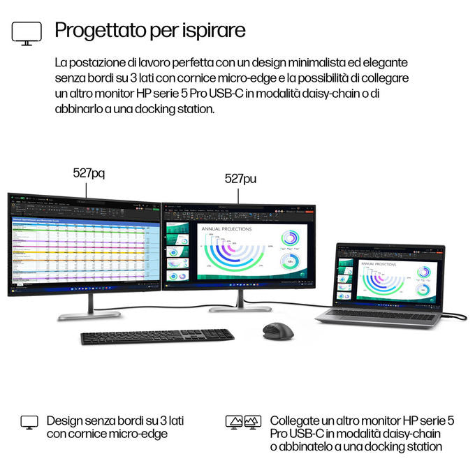 HP 9D9S0UT#ABB Serie 5 Pro Monitor 27'' QHD IPS 100Hz 350 cd-m² Hub USB 3.2 HDMI DisplayPort colore Nero