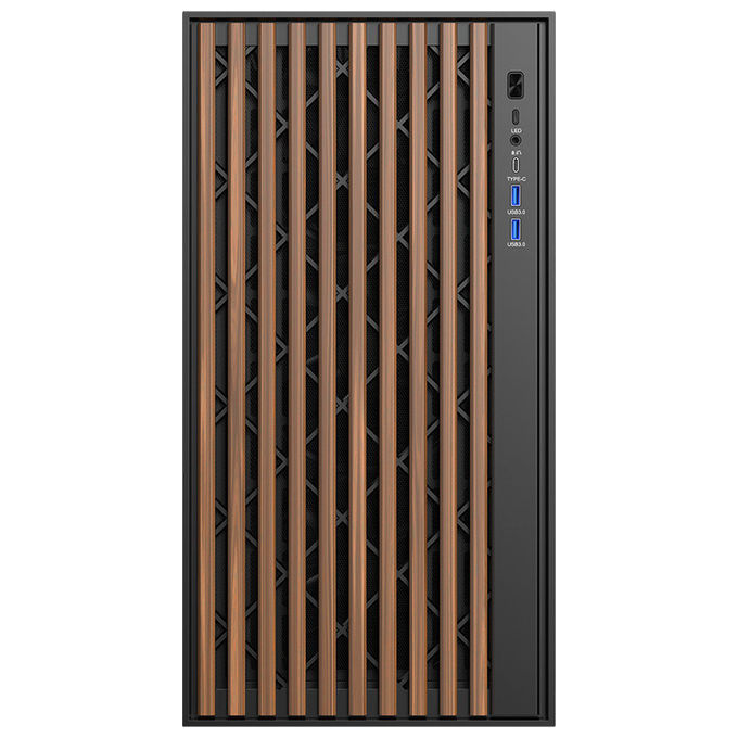 Itek ITGCAWO28B WOODY Case PC Gaming Tower ATX Pannello Legno Vetro Temperato 3 Ventole PWM 140mm USB Type-C colore Nero