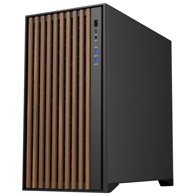 Itek ITGCAWO28B WOODY Case PC Gaming Tower ATX Pannello Legno Vetro Temperato 3 Ventole PWM 140mm USB Type-C colore Nero