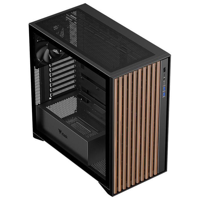 Itek ITGCAWO28B WOODY Case PC Gaming Tower ATX Pannello Legno Vetro Temperato 3 Ventole PWM 140mm USB Type-C colore Nero