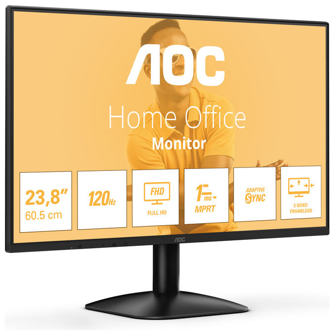 AOC 24B31H Monitor PC 23.8'' Full HD 1920x1080 IPS 120Hz Adaptive Sync Flicker Free Low Blue Light colore Nero