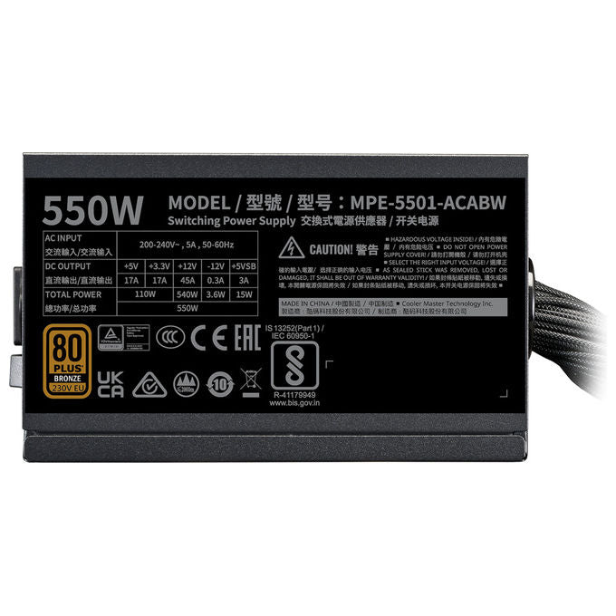 Cooler Master MPE-5501-ACABW-3BEU MWE Bronze V3 Alimentatore ATX 550 W 80 Plus Bronze Non Modulare ATX 3.1 colore Nero
