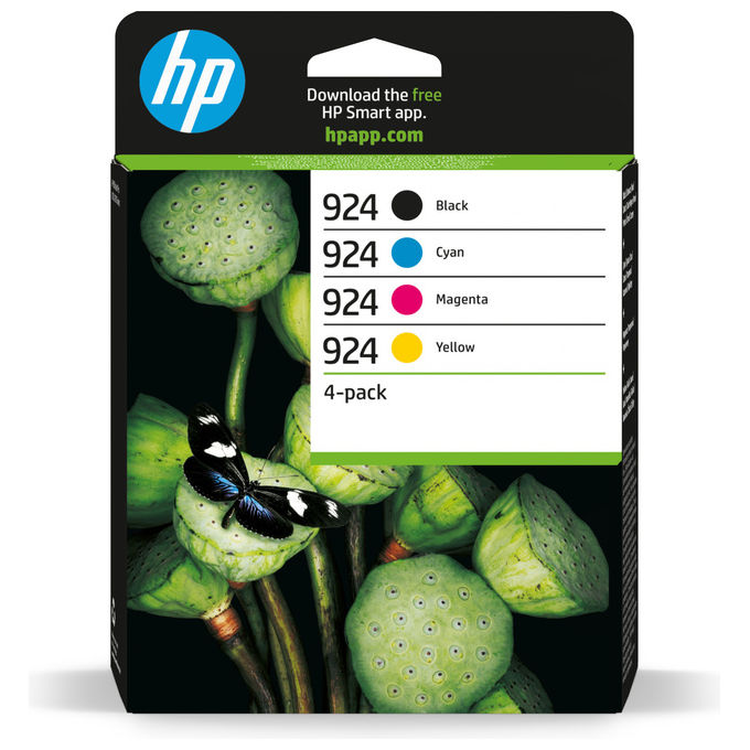 HP 6C3Z1NE 924 Multipack Cartucce Inchiostro Originali CMYK Resa Standard 4 pz per OfficeJet Pro 8120e 8130e colore Nero