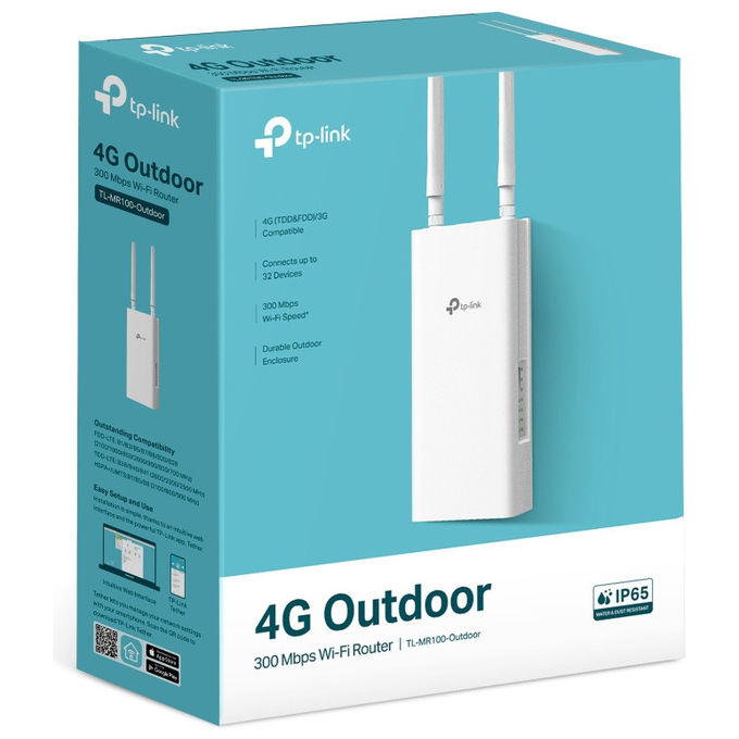 TP-Link TL-MR100-OUTDOOR Router 4G LTE Outdoor Wi-Fi 300Mbps 2.4GHz Fast Ethernet PoE IP65 colore Bianco