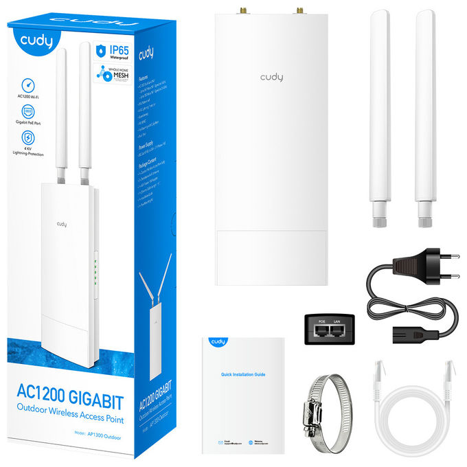 Cudy AP1300 OUTDOOR Access Point Wi-Fi Dual Band 867 Mbit-s PoE IP65 Mesh Gigabit Esterno colore Bianco