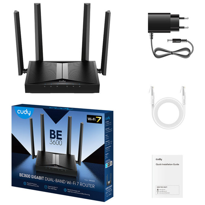 Cudy WR3600 Router Wireless Wi-Fi 7 Dual Band 2882 Mbps Gigabit Ethernet VPN MU-MIMO colore Nero