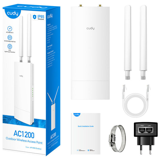 Cudy AP1200 Access Point WiFi AC1200 Dual Band PoE Esterno IP65 2.4 GHz 5 GHz 867 Mbit-s colore Bianco