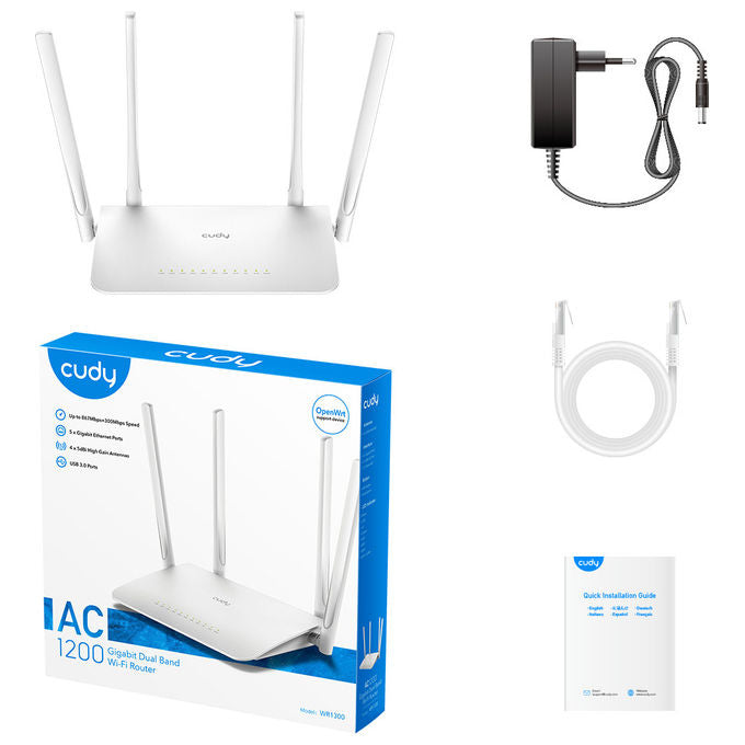 Cudy WR1300 Router Wireless Dual Band AC1200 Wi-Fi 5 4 Porte LAN Gigabit Ethernet MU-MIMO VPN colore Bianco